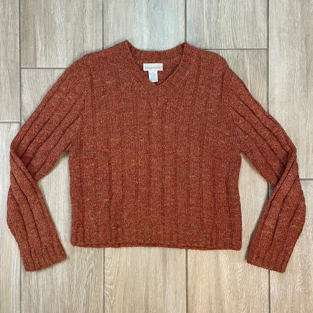 Vintage Mainframe Sweater Womens L Rust Wool Blend Cable Knit Cropped Pullover